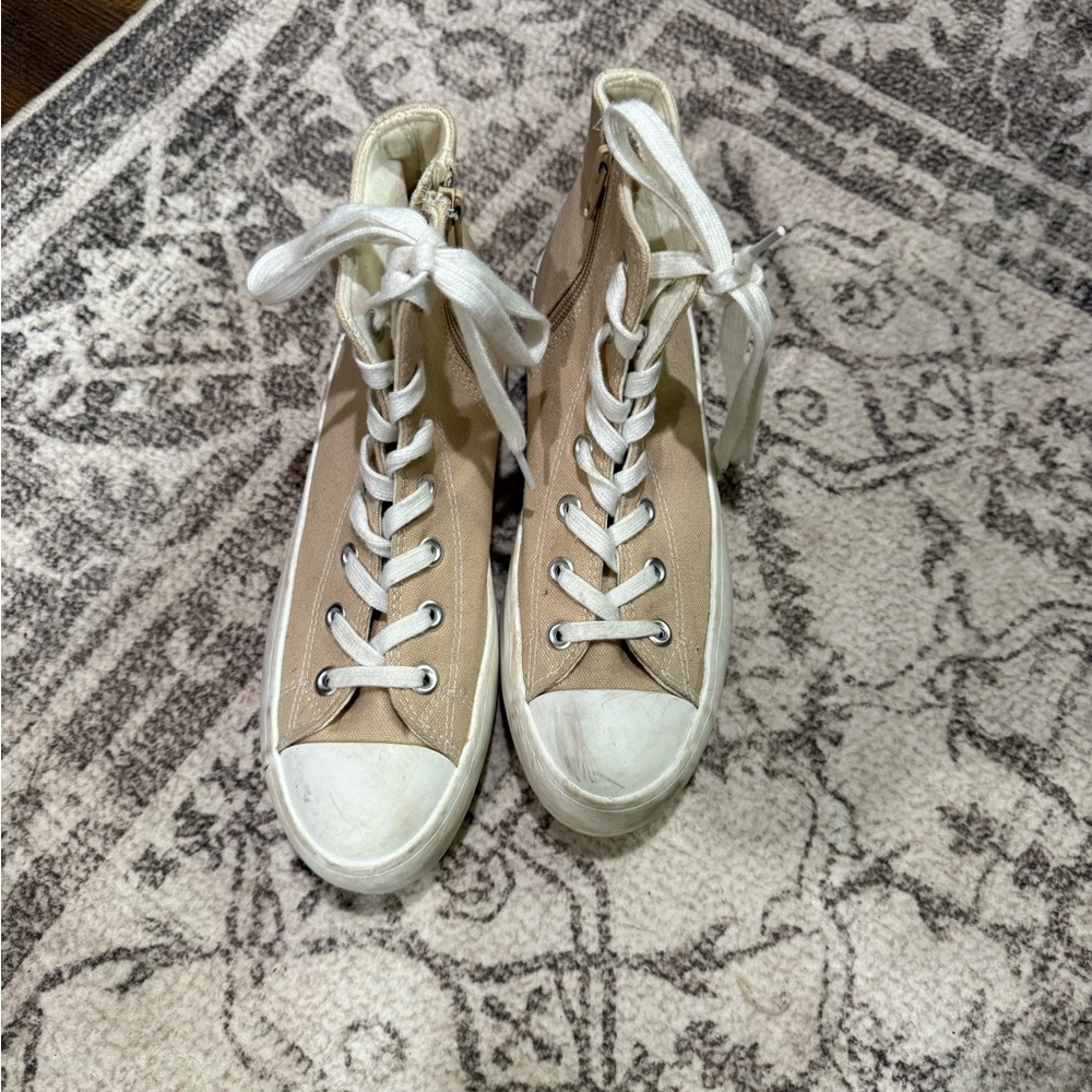 Sincerely Jules Neutral Beige High-Top Canvas Sneakers - Women